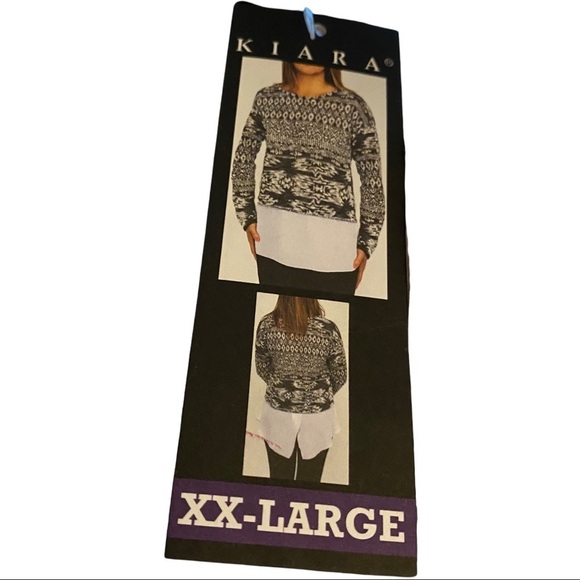 Kiara Sahara Geometric Lightweight LS Sweater w/ White Mock Undershirt Women XXL - Picture 8 of 11